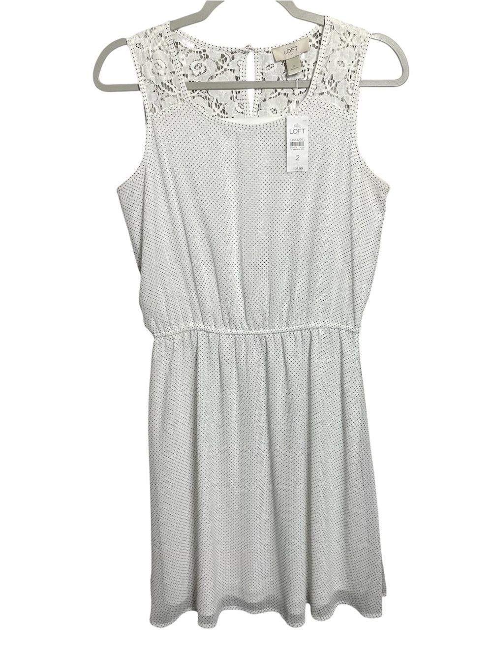 Ann Taylor LOFT white polka dot dress lace neckline NWT
